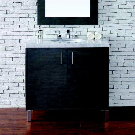 metropolitan single vanity in espresso with stone top and two cabinets
