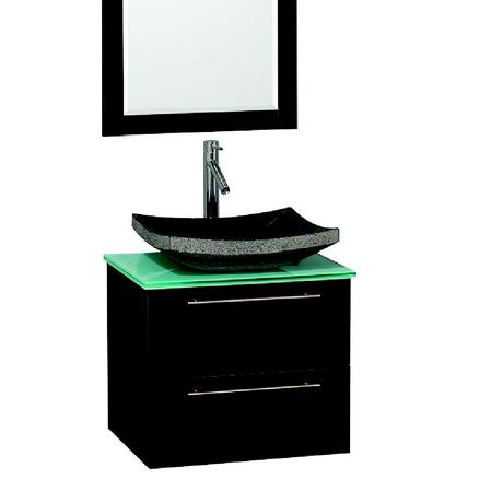 amare single vessel sink vanity in espresso with glass top