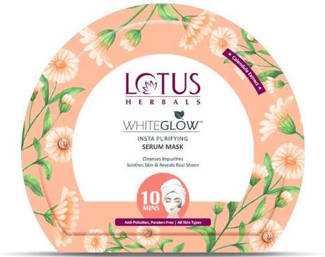 7. Lotus Herbals Whiteglow Insta Purifying Serum Sheet Mask