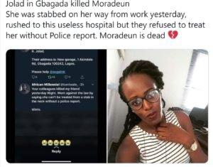 OAU Graduate, Moradeun Dies As Hospital Allegedly Demanded For Police Report Before Treating Her