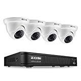 ZOSI 8 Channel Video Security Camera System,1080p Lite Surveillance DVR Recorder and (4) 720p Weatherproof Dome CCTV Camera Outdoor/Indoor with Night Vision(No Hard Drive)