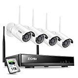 ZOSI Wireless Security Cameras System,H.265+ 8CH 1080P HD Network IP NVR with 1TB Hard Drive and 4pcs 2.0MP 1080P HD Wireless Weatherproof Indoor Outdoor IP Surveillance Cameras with 65ft Night Vision