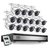 ZOSI H.265+1080p 16 Channel Security Camera System,16 Channel DVR with Hard Drive 4TB and 16 x Outdoor Indoor CCTV Bullet Camera 1080p with 100Foot Long Night Vision and 105°Wide Angle