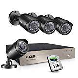 ZOSI 8Channel Security Cameras System 4-in-1 1080N DVR Recorder with 1TB Hard Drive and (4) 1280TVL 1.0MP 720P Weatherproof CCTV Cameras with Night Vision, Motion Alert, Smartphone, PC Remote Access