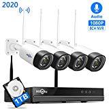【Encryptible,Audio】 Wireless Security Camera System,8Channel NVR 4Pcs 1080P Cameras,Mobile&PC Remote,Outdoor IP66 Waterproof,Night Vision,Motion Alram,Plug&Play,24/7 Recording,1TB HDD