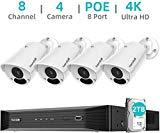 4K PoE Security Camera System, Hornbill 8 Channel 8MP Security Camera System with 2TB Hard Drive,4Pcs IP67 Waterproof Outdoor Security Camera with 100ft Night Vision,24/7 Wired Security Camera System