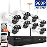 SMONET Security Camera System Wireless Outdoor,8CH 960P Wireless Video Security Camera System(2TB Hard Drive),8pcs 960P(1.3MP) Wireless IP Cameras,P2P, Night Vision for CCTV Camera,Free APP