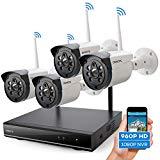 ONWOTE Wireless Security Camera System Outdoor, 1080P HD NVR 4 960P HD 1.3MP Night Vision IP Security Surveillance Cameras Home, NO Hard Drive (Built-in Router, Auto Pair, Mobile View)