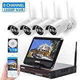[8CH, Expandable] All in one with 10.1' Monitor Wireless Security Camera System, Cromorc Home Business CCTV Surveillance 1080P NVR Kit, 4pcs 960P Indoor Outdoor Night Vision IP Camera, 1TB Hard Drive