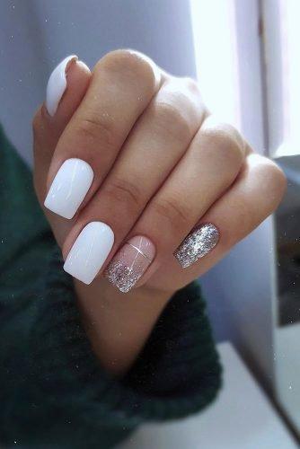bridal nails trends white silver glitter design with stripes m.v.beauty.nails
