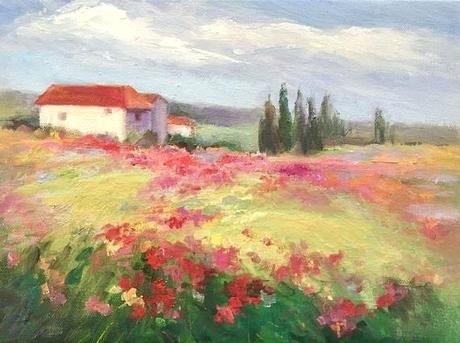tuscan landscape pictures images colorful field of flowers leads to an villa on a