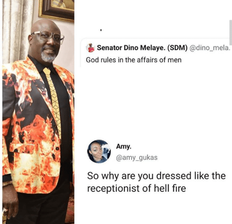 ‘You are dressed like the receptionist of hell fire’ – Lady blasts Dino Melaye