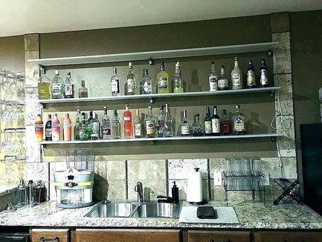 hanging liquor shelves alcohol rack bar wall