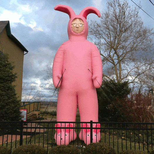 Inflatable Ralphie in pink bunny suit