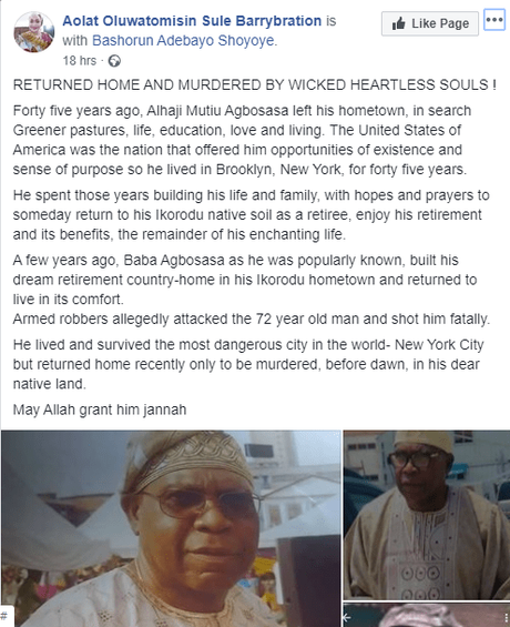 72-Year-Old Nigerian Man Who Spent 45 Years In US, Killed In His Retirement Home In Lagos