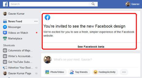 Facebook Beta: Facebook Testing New Design and Twitter like Interface