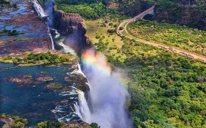 Rainbow over Victoria Falls in Zimbabwe, Africa