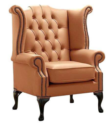 brown chesterfield chair leather office details about armchair queen high back wing saddle tan