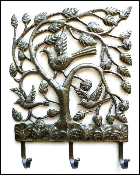 wall art hooks lighted canvas with metal towel hook birds flowers