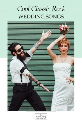 classic rock wedding songs couple newlyweds doing silly pose