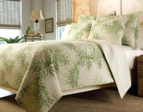 tropical queen bedding sheet set bed quilt palm tree green cream