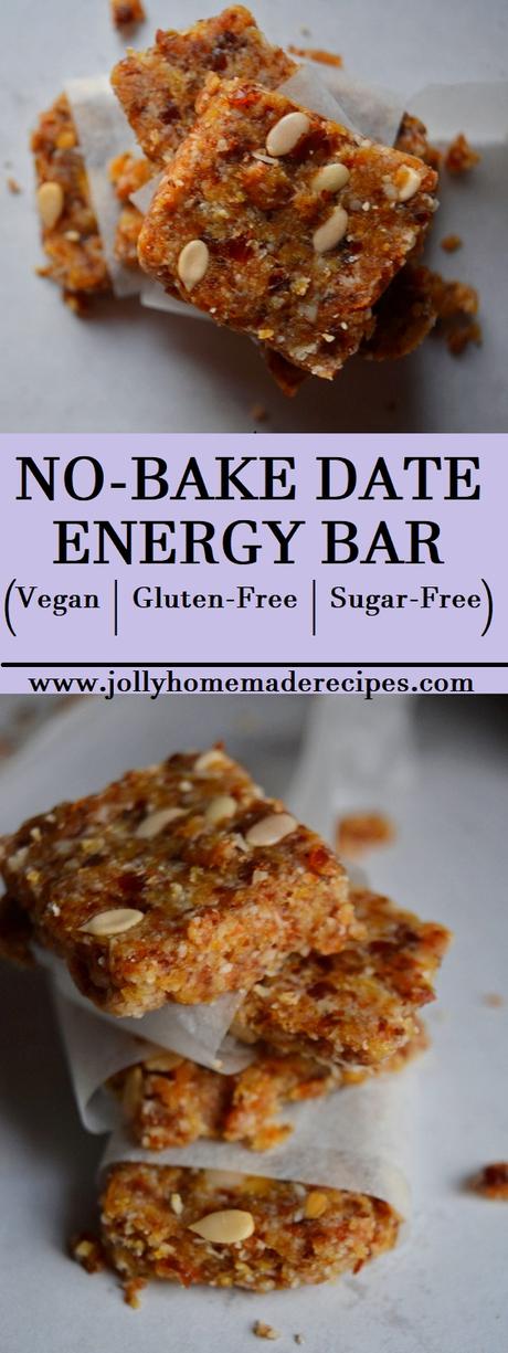 No Bake Date Energy Bar(Vegan + Gluten Free)