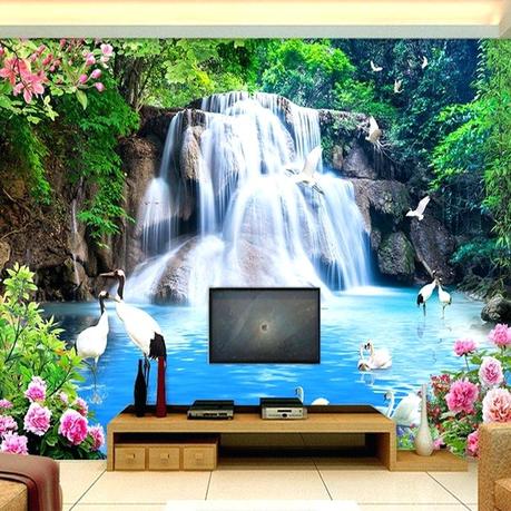 water wall murals waterproof outdoor custom mural wallpaper mountain waterfall