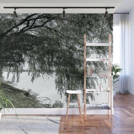 water wall murals waterproof outdoor weeping willow on the mural by