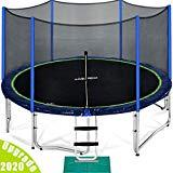 Zupapa 15 14 12 Ft TUV Approved Trampoline with Enclosure Net and Pole and Safety Pad and Ladder and Jumping Mat and Rain Cover Size 14 Feet