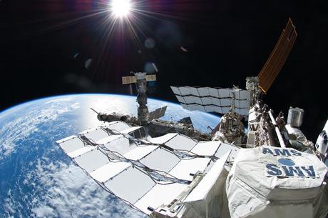 This picture, taken July 12, 2011, shows the Alpha Magnetic Spectrometer (AMS) experiment on the International Space Station. AMS is a state-of-the-art particle physics detector designed to search for antimatter and dark matter.