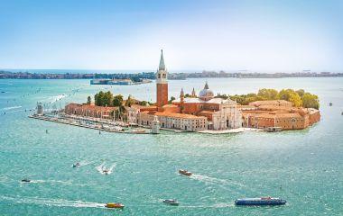 Enchanting Travels Italy Tours Panoramic aerial view at San Giorgio Maggiore island, Venice, Veneto, Italy