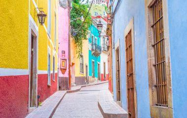 Colorful alleys and streets in Guanajuato city, Mexico, Central America