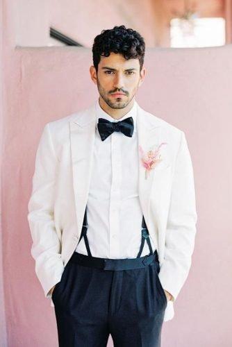  grooms attire details with bow tie white jacket suspenders sally pinnera