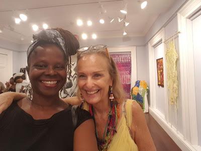 Amanda Trought with Artist Heather Dawn Scott - Celebrating Textiles Exhibition, Queens Park Gallery, Barbados