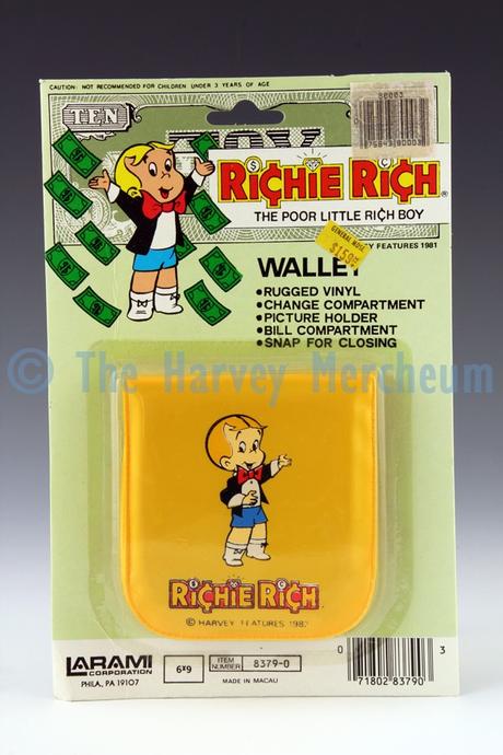 Richie Rich Wallet in yellow front view including backing card.