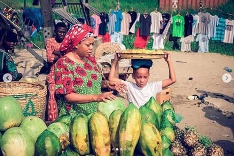 Toyin Lawani Makes Her Son Hawk Fruits On The Streets To Mark His 6th Birthday [Photos]