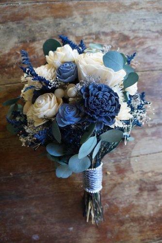 classic blue wedding small bouquet with roses and leaves woodlandflowerco
