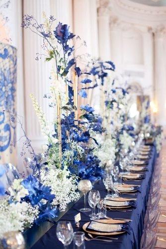classic blue wedding table with white flowers and candles artsizepl