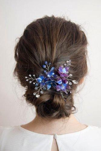 classic blue wedding bridal hairstyle with flower pin le_fil_flower