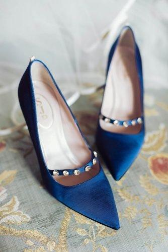 classic blue wedding elegant shoes with rhinestones sarah kate photography