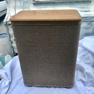 woven clothes hamper basket laundry vintage mid century bin wicker oak