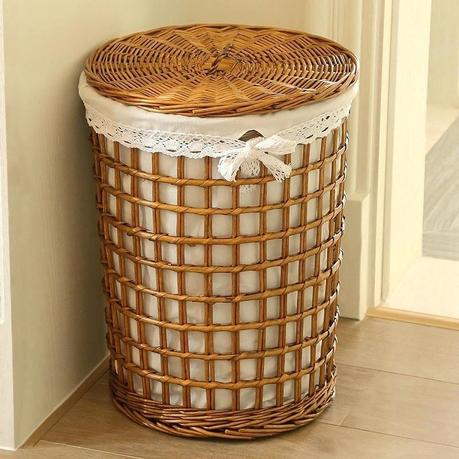 woven clothes hamper laundry gray farmhouse style round rattan space saving with lace liner lid in gold set of 2