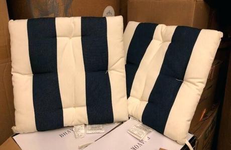 samantha bench cushion pottery barn new qty 2 navy tufted outdoor stripe fabric chair
