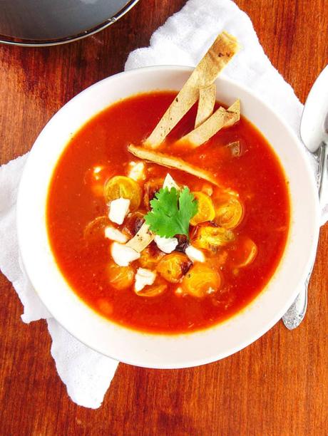 Vegetarian Taco Soup with Roasted Tomato Salsa