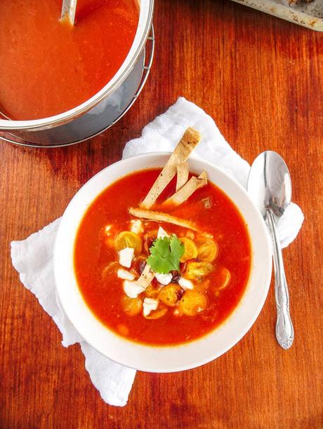 Vegetarian Taco Soup with Roasted Tomato Salsa