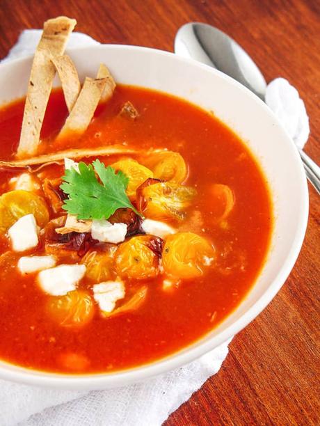 Vegetarian Taco Soup with Roasted Tomato Salsa