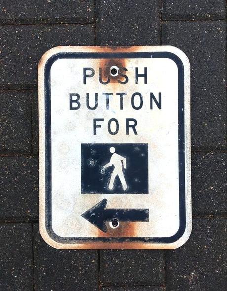 old street sign font australia push button for walk authentic vintage metal rusty weathered white icon symbol man walking funny