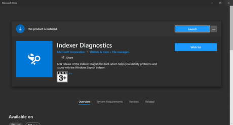 Download Indexer Diagnostics App for Windows 10 from Microsoft Store Download Indexer Diagnostics app for Windows 10