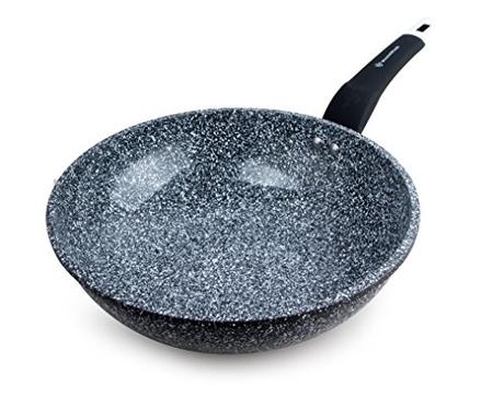 WaxonWare 11 Inch Non Stick Wok & Stir Fry Pan With STONETEC (A 100% PTFE, PFOA and APEO Free) Ceramic Coating & Induction Bottom + Free Table Trivet