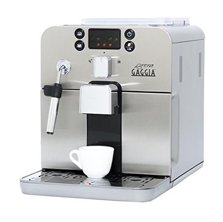 Gaggia Brera Super Automatic Espresso Machine in Silver. Pannarello Wand Frothing for Latte and Cappuccino Drinks. Espresso from Pre-Ground or Whole Bean Coffee.